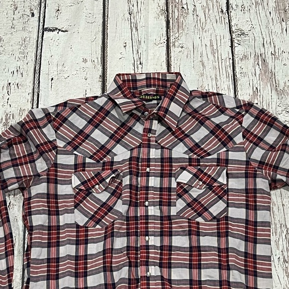 LifeTrends Plaid Western Rockabilly Cowboy Rancher Button Down Vintage Shirt - Picture 2 of 8